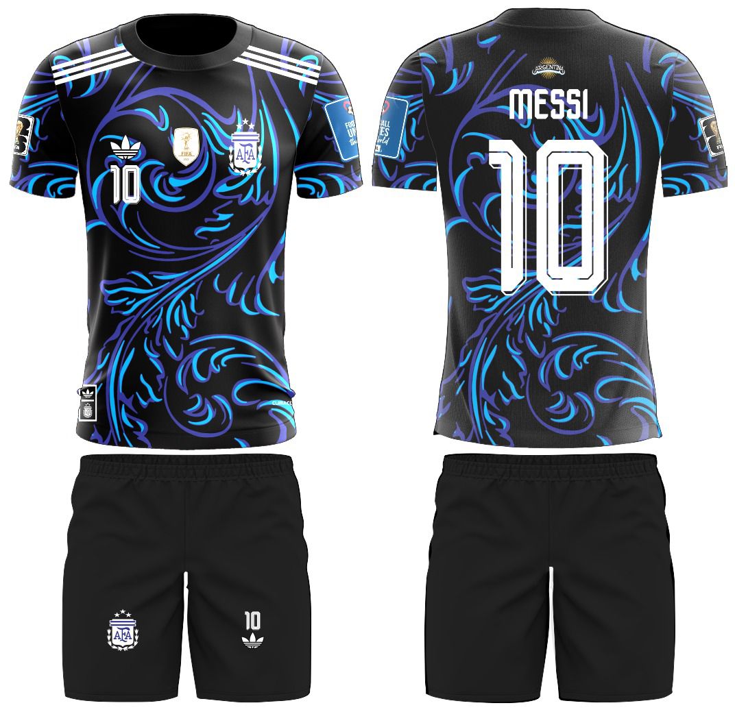 Lionel Messi Argentina Black Jersey Set