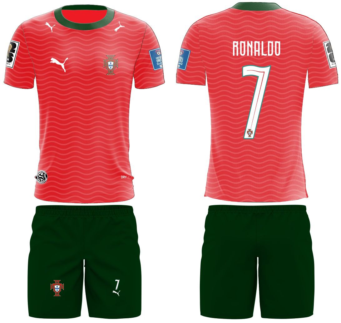 Portugal Home Football Kit Ronaldo Shirt & Shorts Set for Kids Youth