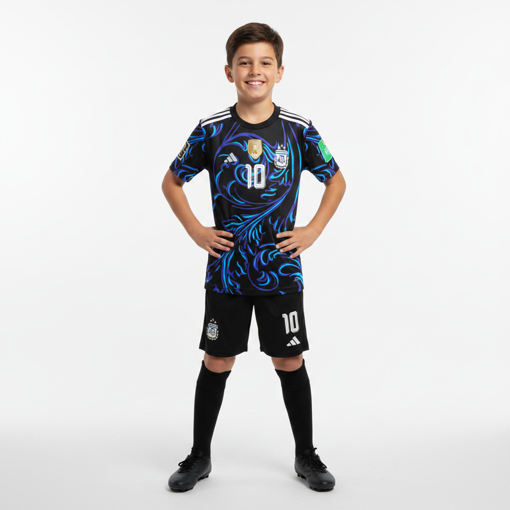 Boy Wearing Black Messi Kit