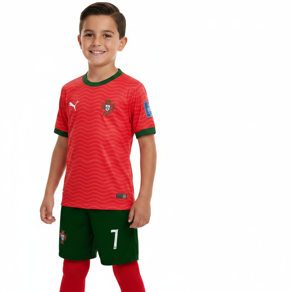 Boy Wearing Portugal Home Kit